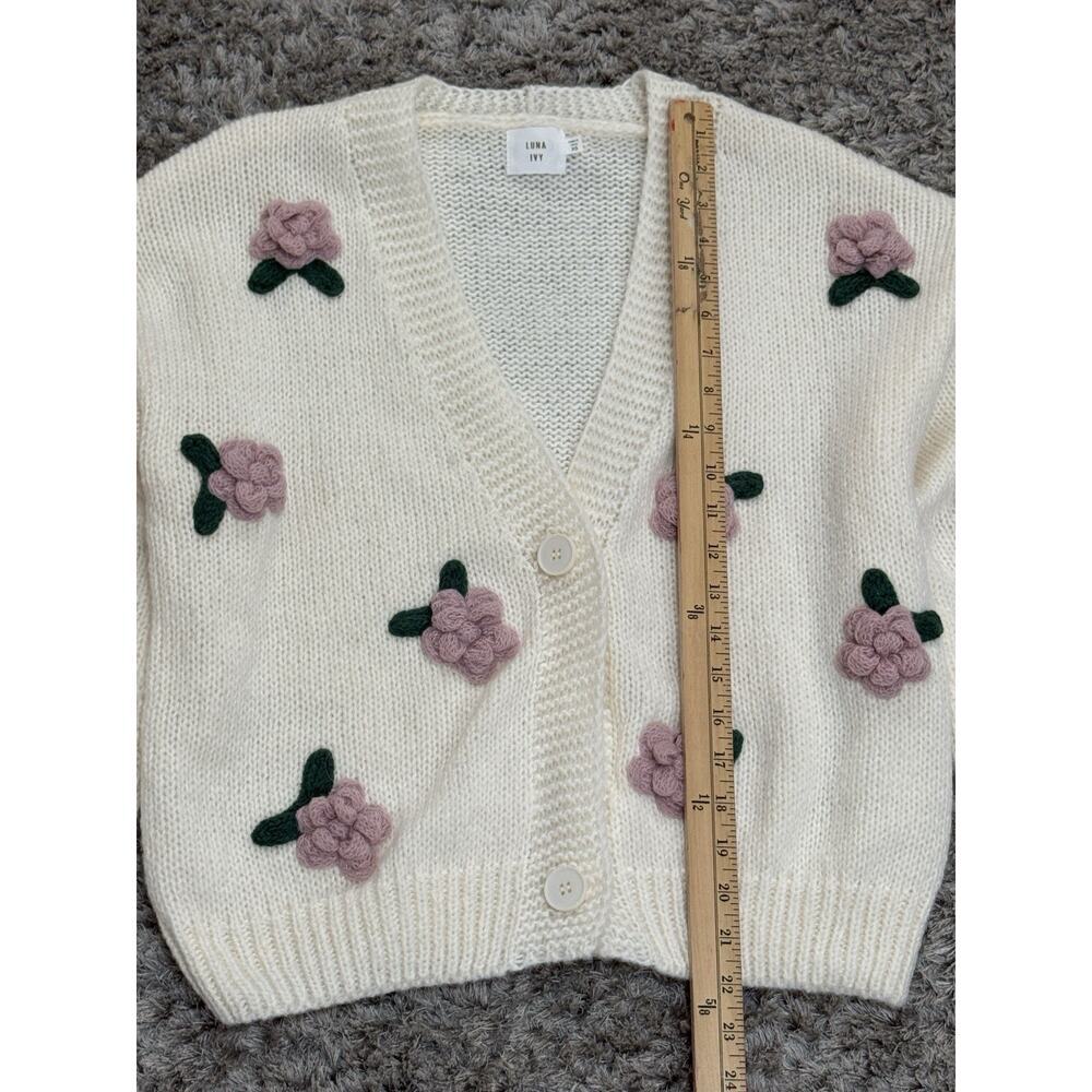 Luna Ivy Floral Appliqué Cropped Cardigan Sweater Women’s Cottagecore Boho XS - Picture 11 of 13